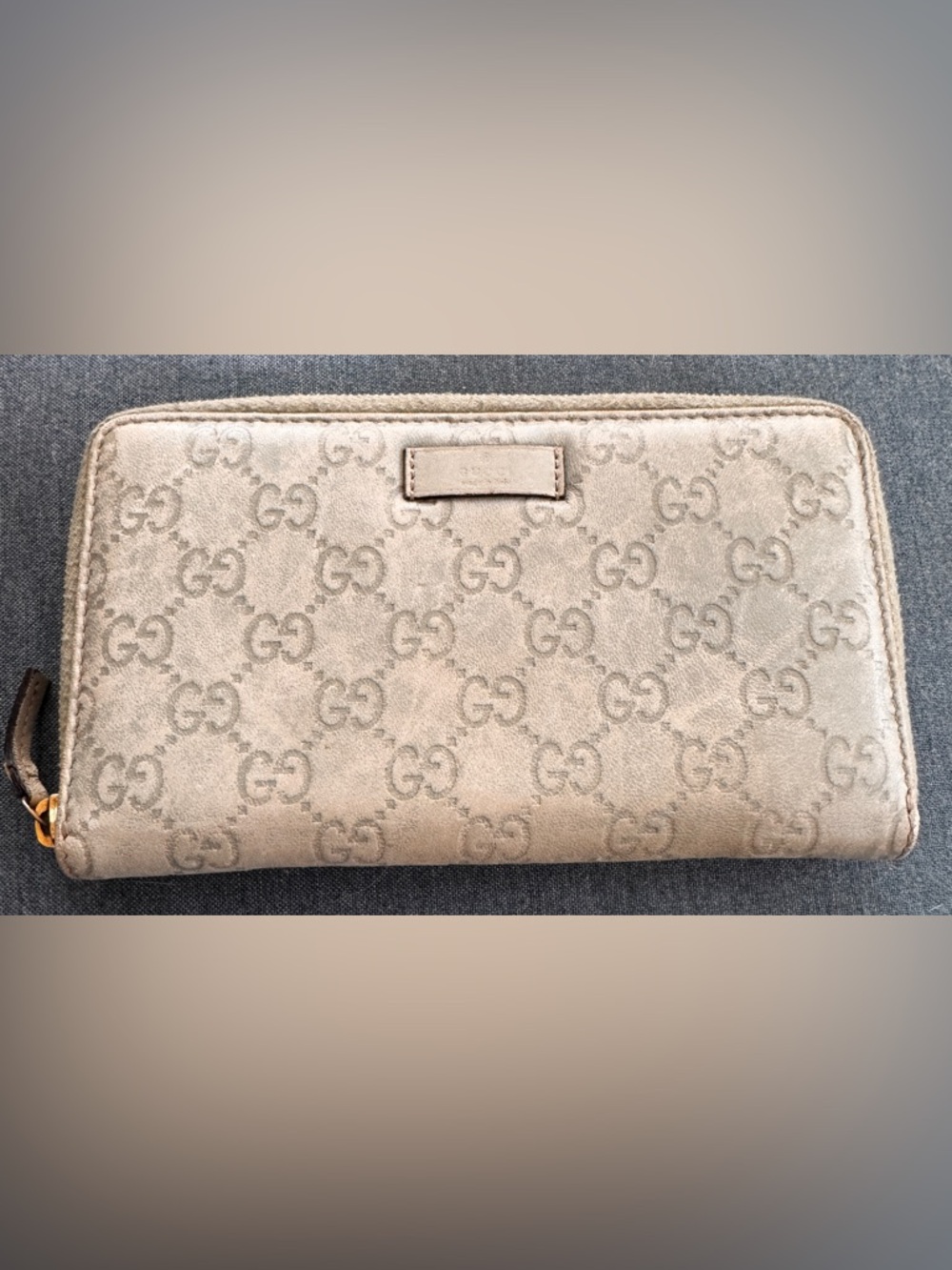 Gucci Light Green Leather Embossed GG Zippy Wallet